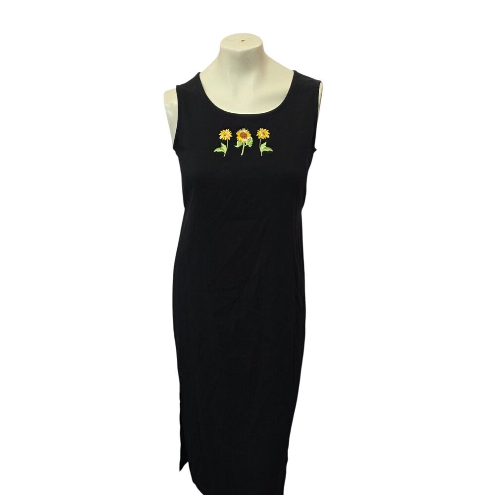 Teddi Dresses Black Sunflower Embroidered Sleeveless Midi Dress Size 6 Boho